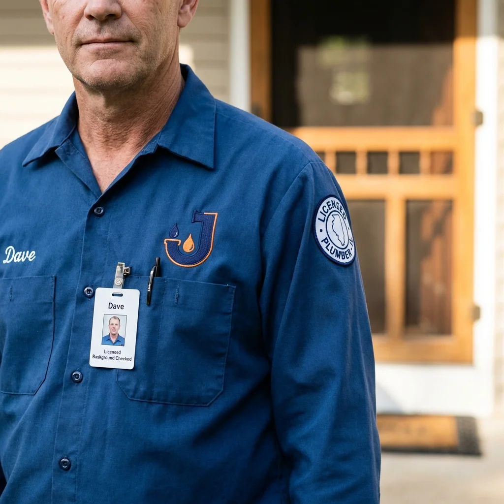 Licensed plumber showing ID badge in Wildwood, FL