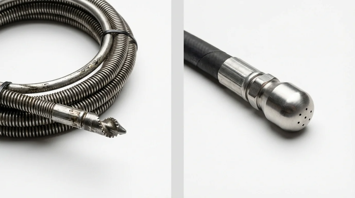 Drain snake cable and hydro jetting nozzle used for drain cleaning in Wildwood, FL
