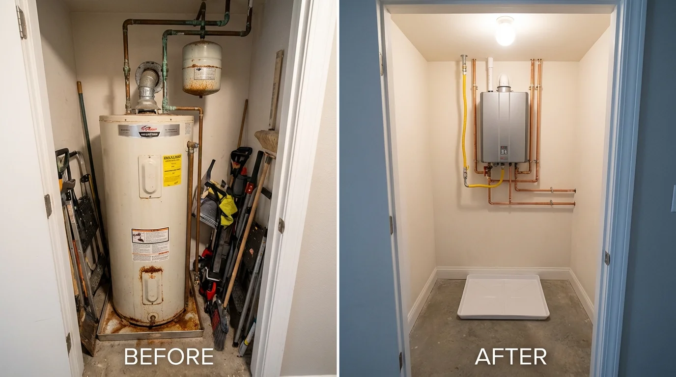 Tank water heater versus wall-mounted tankless unit comparison for Wildwood, FL homeowners